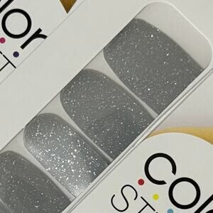 New Color Street “Moonlight Night” Steel Gray with Silver Glitter Nail Strips